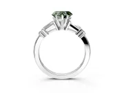 Bar-Set Engagement Ring Setting for Fancy Green Heart-Shaped Center with Tapered Baguette Accents and Prong Head in Platinum