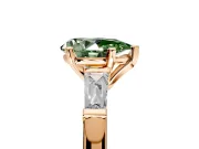 3 Stone Engagement Ring Setting for Fancy Green Pear-Shaped Center with Tapered Baguettes, Plain Band and Prong Head in Rose Gold