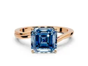 Solitaire Engagement Ring Setting for Fancy Blue Asscher Cut Center with Plain Bypass Twist Band and Prong Head in Rose Gold