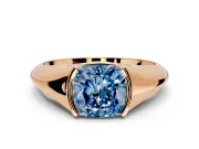 Tension Engagement Ring Setting for Fancy Blue Cushion Cut Center with Wide Tapered Band and Tension Head in Rose Gold