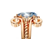 Solitaire Engagement Ring Setting for Fancy Blue Pear-Shaped Center with Twisted Band and Scroll Prong Head in Rose Gold