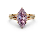 Solitaire Engagement Ring Setting for Fancy Pink Marquise Center with Pave Rail Split Shank and Prong Head in Yellow Gold