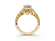 Solitaire Engagement Ring Setting for Radiant Cut Center with Filigree Accent Basket and Prong Head in Yellow Gold