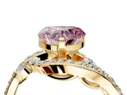 Solitaire Engagement Ring Setting for Fancy Pink Heart-Shaped Center with Pave Bypass Twist Band and Prong Head in Yellow Gold