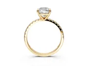 Solitaire Engagement Ring Setting for Cushion Cut Center with Fine Pave Narrow Band and Prong Head in Yellow Gold