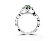 Halo Engagement Ring Setting for Fancy Green Oval Center with Twist Band and Prong Head in White Gold