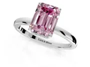 Hidden Halo Engagement Ring Setting for Fancy Pink Emerald Cut Center with Plain Band and Tall Prong Head in Platinum