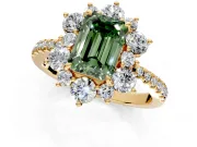 Floral Halo Engagement Ring Setting for Fancy Green Emerald Cut Center with Pave Accents and Prong Head in Yellow Gold