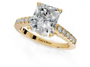 Solitaire Engagement Ring Setting for Radiant Cut Center with Crossover Accents and Prong Head in Yellow Gold