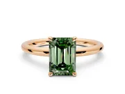 Hidden Halo Engagement Ring Setting for Fancy Green Emerald Cut Center with Thin Rounded Band and Prong Head in Rose Gold