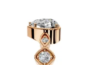 Vintage Station Engagement Ring Setting for Heart-Shaped Center with Accents and Prong Head in Rose Gold