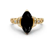Solitaire Engagement Ring Setting for Fancy Black Marquise Center with Filigree Band and Prong Head in Yellow Gold