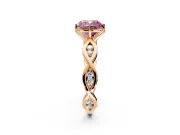 Solitaire Engagement Ring Setting for Fancy Pink Cushion Cut Center with Accented Twist Band and Leaf Prong Head in Rose Gold