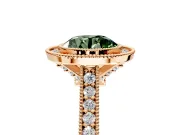 Halo Engagement Ring Setting for Fancy Green Round Cut Center with Milgrain Pave Band and Bezel Head in Rose Gold