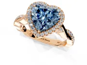 Halo Engagement Ring Setting for Fancy Blue Heart-Shaped Center with Twist Band and Prong Head in Rose Gold
