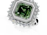 Halo Engagement Ring Setting for Fancy Green Asscher Cut Center with Milgrain Bezel Rim, Plain Band and Prong Head in Platinum