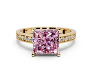 Solitaire Engagement Ring Setting for Fancy Pink Princess Cut Center with Channel-Set Accent Band and Prong Head in Yellow Gold