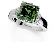 Solitaire Engagement Ring Setting for Fancy Green Asscher Cut Center with Wide Band, Pave Collar and Prong Head in Platinum