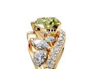 Halo Engagement Ring Setting for Fancy Yellow Heart-Shaped Center with Marquise and Pave Bypass Band and Prong Head in Yellow Gold