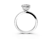 Solitaire Engagement Ring Setting for Princess Cut Center with Fine Pave Band and Claw Prong Head in Sterling Silver