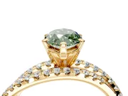 Solitaire Engagement Ring Setting for Fancy Green Marquise Center with Woven 3-Strand Pave Band and Prong Head in Yellow Gold