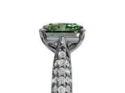 Solitaire Engagement Ring Setting for Fancy Green Radiant Cut Center with Multi-Row Accents and Prong Head in Sterling Silver