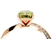 Side Accent Engagement Ring Setting for Fancy Yellow Emerald Cut Center with Accent Shoulders and Prong Head in Rose Gold