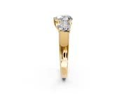 3 Stone Engagement Ring Setting for Heart-Shaped Center with Raised Basket Heads and Prong Head in Yellow Gold