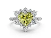 Floral Halo Engagement Ring Setting for Fancy Yellow Heart-Shaped Center with Pave Accents and Prong Head in Platinum