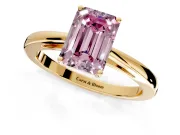 Solitaire Engagement Ring Setting for Fancy Pink Emerald Cut Center with Open Cathedral Shoulders and Prong Head in Yellow Gold