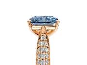 Solitaire Engagement Ring Setting for Fancy Blue Radiant Cut Center with Multi-Row Accents and Prong Head in Rose Gold