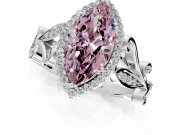 Halo Engagement Ring Setting for Fancy Pink Marquise Center with Leaf Motif Split Shank and Prong Head in Platinum