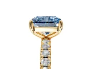 Solitaire Engagement Ring Setting for Fancy Blue Radiant Cut Center with Shared-Prong Accents and Prong Head in Yellow Gold