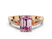 Solitaire Engagement Ring Setting for Fancy Pink Emerald Cut Center with Twisted Pave Split Shank and Prong Head in Rose Gold