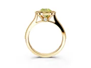 Halo Engagement Ring Setting for Fancy Yellow Cushion Cut Center with Milgrain Pave Band and Bezel Head in Yellow Gold