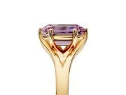 Solitaire Engagement Ring Setting for Fancy Pink Emerald Cut Center with Plain Split Shank and Prong Head in Yellow Gold