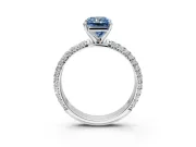 Solitaire Engagement Ring Setting for Fancy Blue Radiant Cut Center with Domed Multi-Row Pave Band and Prong Head in Sterling Silver
