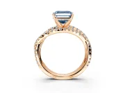 Solitaire Engagement Ring Setting for Fancy Blue Asscher Cut Center with Woven 3-Strand Pave Band and Prong Head in Rose Gold