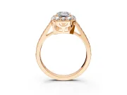 Floral Halo Engagement Ring Setting for Emerald Cut Center with Large Halo Accents and Prong Head in Rose Gold