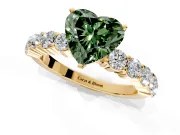 Shared-Prong Engagement Ring Setting for Fancy Green Heart-Shaped Center with Graduated Accents and Prong Head in Yellow Gold