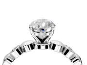 Solitaire Engagement Ring Setting for Pear-Shaped Center with Beaded Bezel Station Band and Prong Head in White Gold