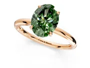 Hidden Halo Engagement Ring Setting for Fancy Green Oval Center with Thin Rounded Band and Prong Head in Rose Gold