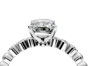 Solitaire Engagement Ring Setting for Emerald Cut Center with Bezel-Dot Beaded Band and Prong Head in Platinum
