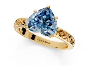 Solitaire Engagement Ring Setting for Fancy Blue Heart-Shaped Center with Milgrain X Pattern Band and Prong Head in Yellow Gold