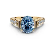 Solitaire Engagement Ring Setting for Fancy Blue Oval Center with Pave Cathedral Shoulders and Prong Head in Yellow Gold