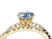 Solitaire Engagement Ring Setting for Fancy Blue Oval Center with Woven 3-Strand Pave Band and Prong Head in Yellow Gold