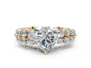 Cluster Engagement Ring Setting for Heart-Shaped Center with 2-Row Shoulder Clusters and Prong Head in Yellow Gold