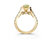 Solitaire Engagement Ring Setting for Fancy Yellow Pear-Shaped Center with Pave Cathedral Shoulders and Prong Head in Yellow Gold