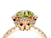 Halo Engagement Ring Setting for Fancy Yellow Round Cut Center with Openwork Halo, Pave Band and Prong Head in Rose Gold