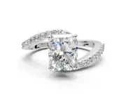 Solitaire Engagement Ring Setting for Radiant Cut Center with Pave Bypass Swirl Band and Prong Head in Sterling Silver